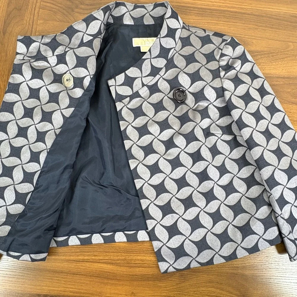 MICHAEL‎ Michael Kors Womens Black Gray Geometric Print Blazer Jacket Size 2